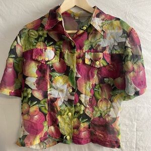 Italian short sleeve mesh y2k blouse fruit graphic print vintage